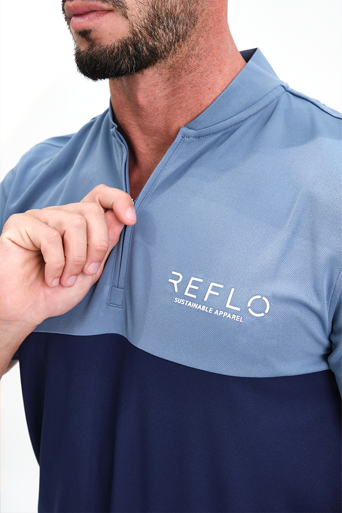 Reflo Tobol Blade Collar Zip Neck Performance Golf Polo Shirt - Coronet Blue / Medieval Blue