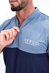 Reflo Tobol Blade Collar Zip Neck Performance Golf Polo Shirt - Coronet Blue / Medieval Blue