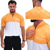 Reflo Tobol Blade Collar Zip Neck Performance Golf Polo Shirt - Tangerine / Bright White