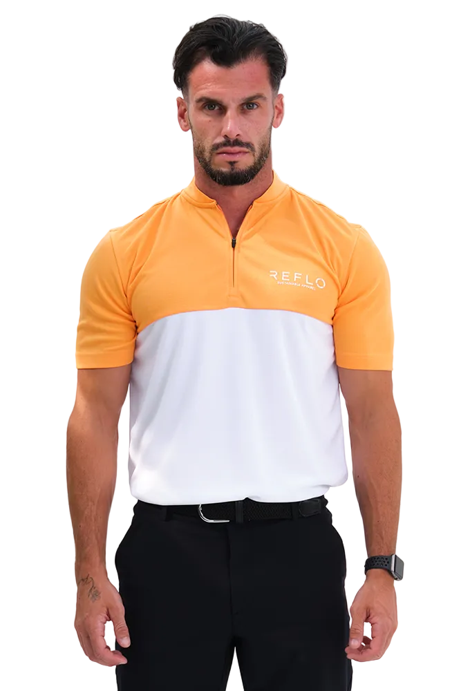 Reflo Tobol Blade Collar Zip Neck Performance Golf Polo Shirt - Tangerine / Bright White