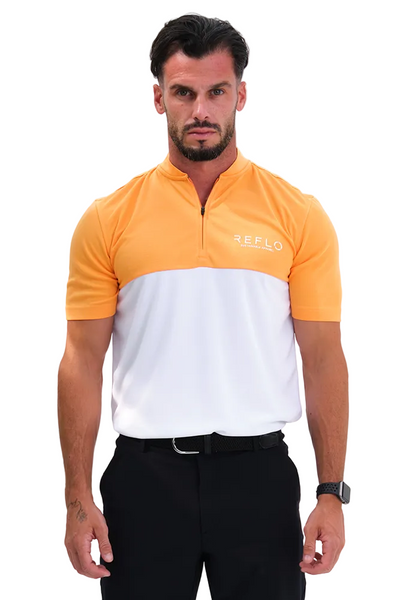 Reflo Tobol Blade Collar Zip Neck Performance Golf Polo Shirt - Tangerine / Bright White