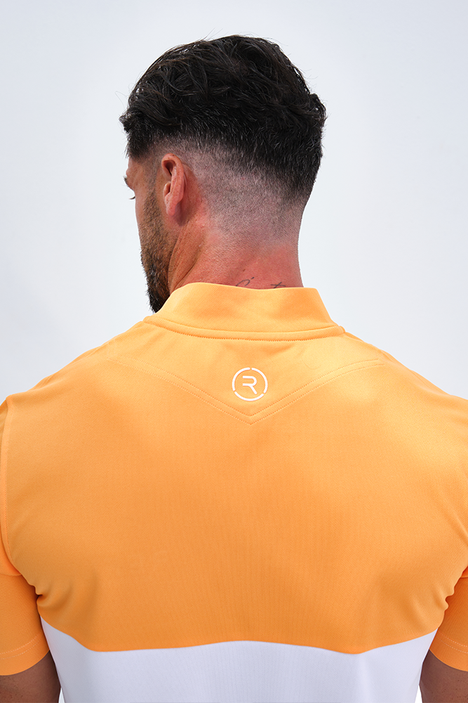 Reflo Tobol Blade Collar Zip Neck Performance Golf Polo Shirt - Tangerine / Bright White