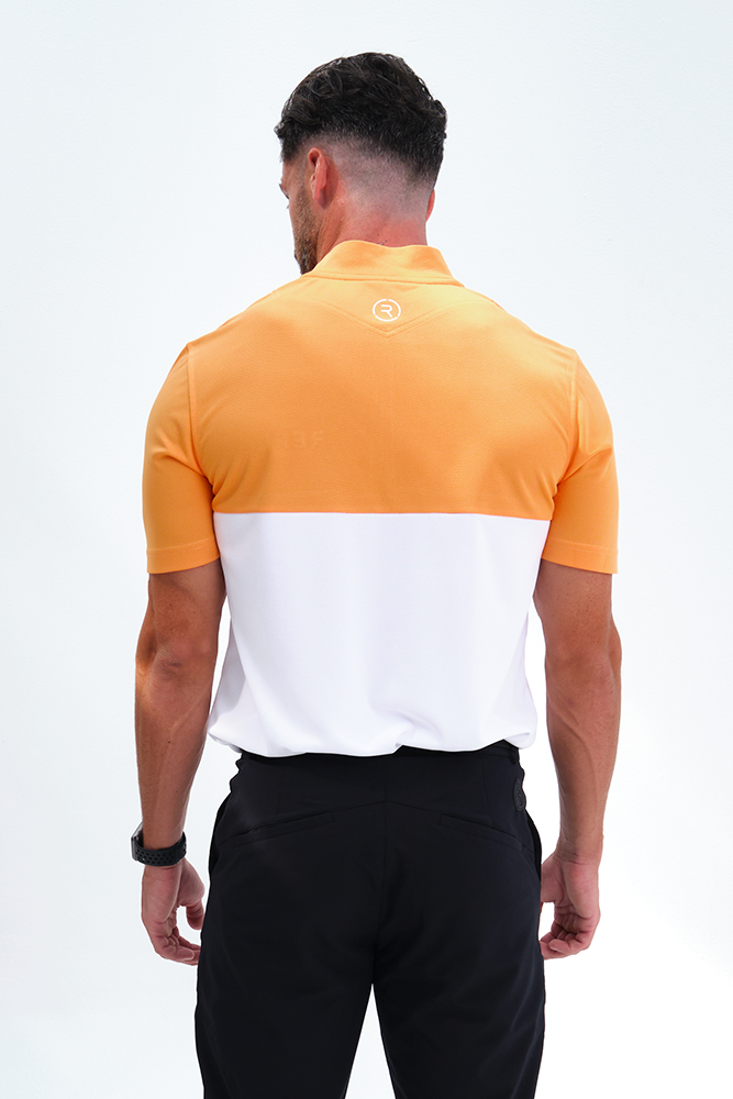 Reflo Tobol Blade Collar Zip Neck Performance Golf Polo Shirt - Tangerine / Bright White