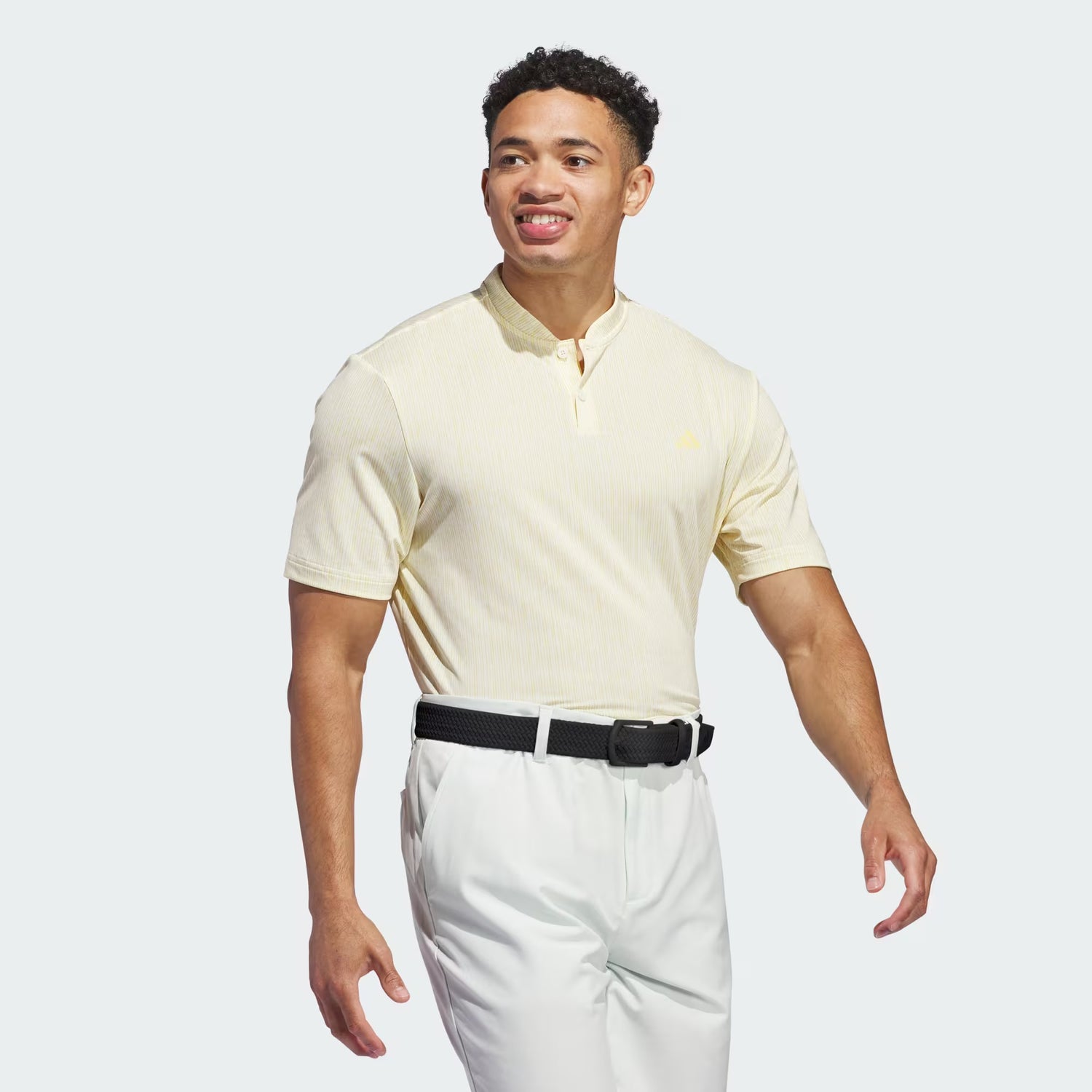 Adidas Blade Neck Sport Stripe Golf Polo Shirt - Yellow