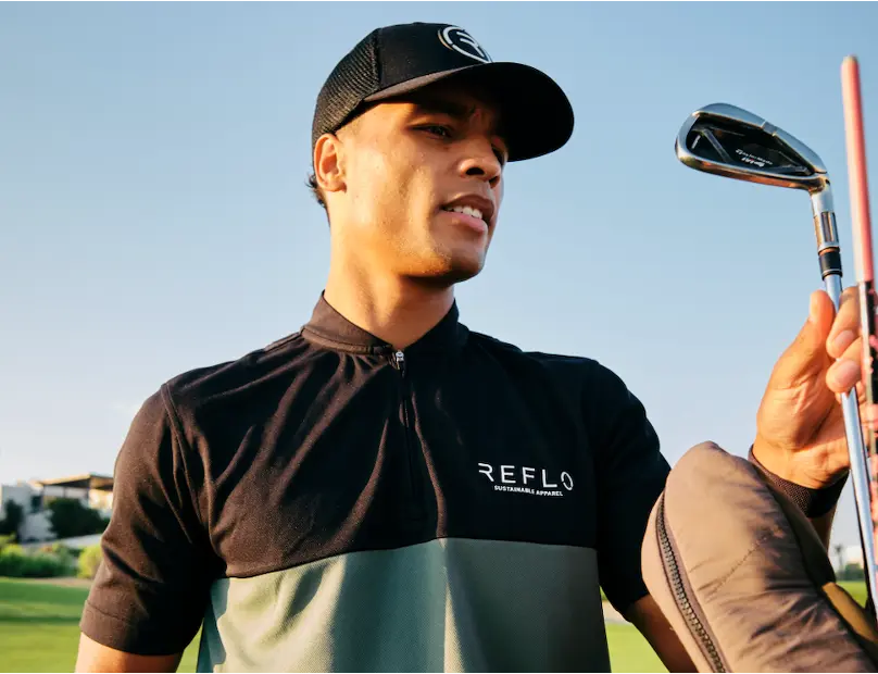 Reflo Tobol Blade Collar Zip Neck Performance Golf Polo Shirt - Caviar / Dark Forest