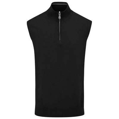 Oscar Jacobson Bob Cotton 1/4 Zip Sleeveless Vest Pullover - Black