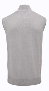 Oscar Jacobson Bob Cotton 1/4 Zip Sleeveless Vest Pullover - Light Grey