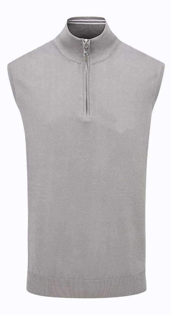Oscar Jacobson Bob Cotton 1/4 Zip Sleeveless Vest Pullover - Light Grey