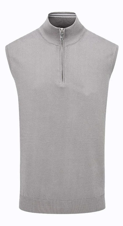 Oscar Jacobson Bob Cotton 1/4 Zip Sleeveless Vest Pullover - Light Grey