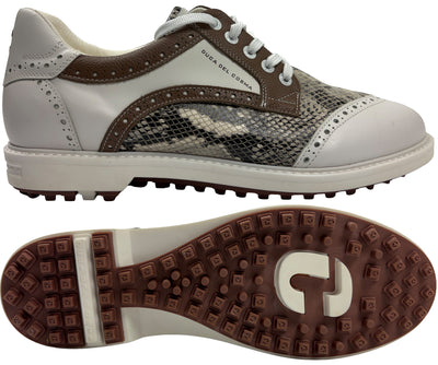 Duca Del Cosma Dandy Leggaro Spikeless Golf Shoes - SAMPLE - White / Snake
