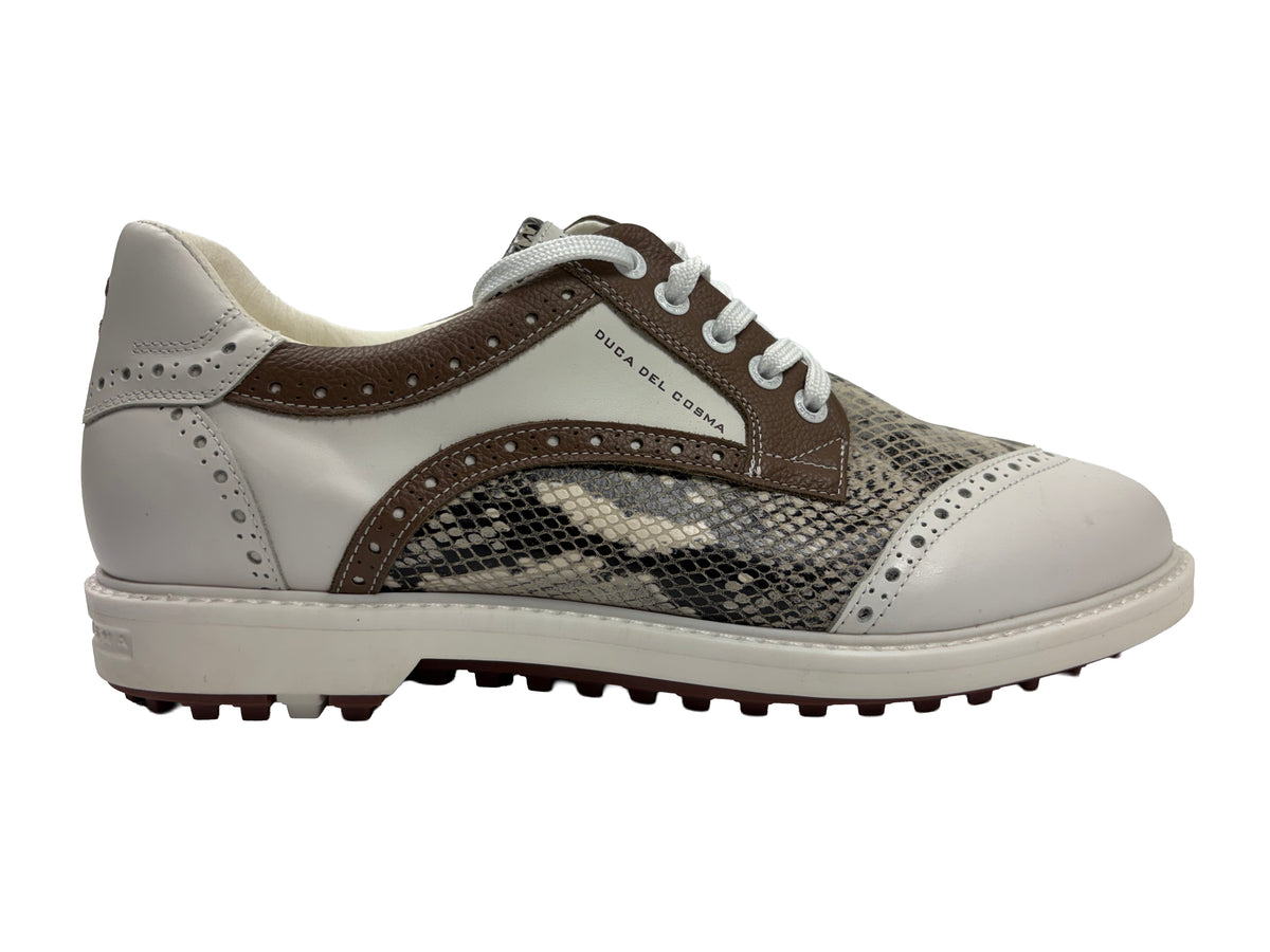 Duca Del Cosma Dandy Leggaro Spikeless Golf Shoes - SAMPLE - White / Snake