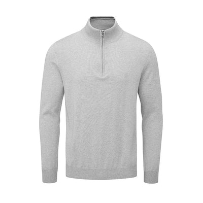 Oscar Jacobson Waldorf Cotton 1/4 Zip Pullover - Light Grey