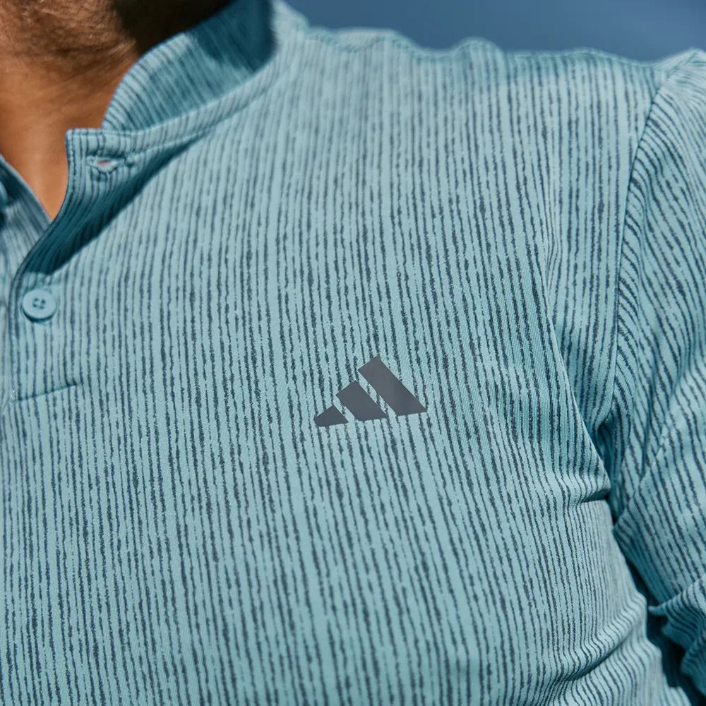 Adidas Blade Neck Sport Stripe Golf Polo Shirt - Blue