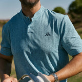 Adidas Blade Neck Sport Stripe Golf Polo Shirt - Blue