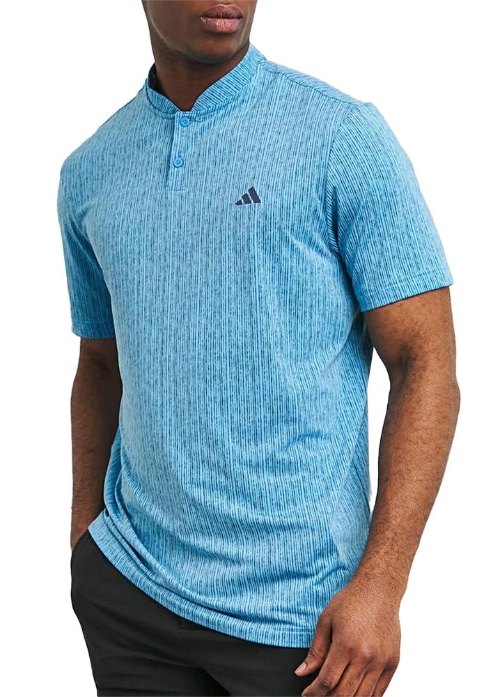 Adidas Blade Neck Sport Stripe Golf Polo Shirt - Blue