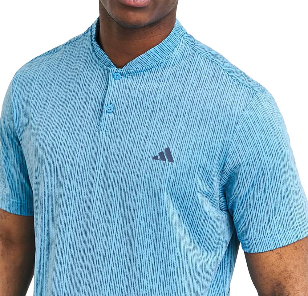 Adidas Blade Neck Sport Stripe Golf Polo Shirt - Blue