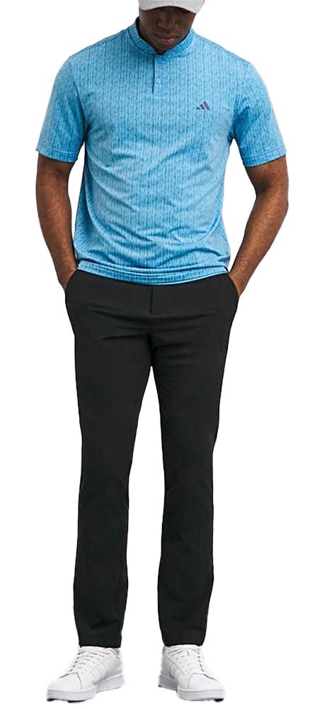 Adidas Blade Neck Sport Stripe Golf Polo Shirt - Blue