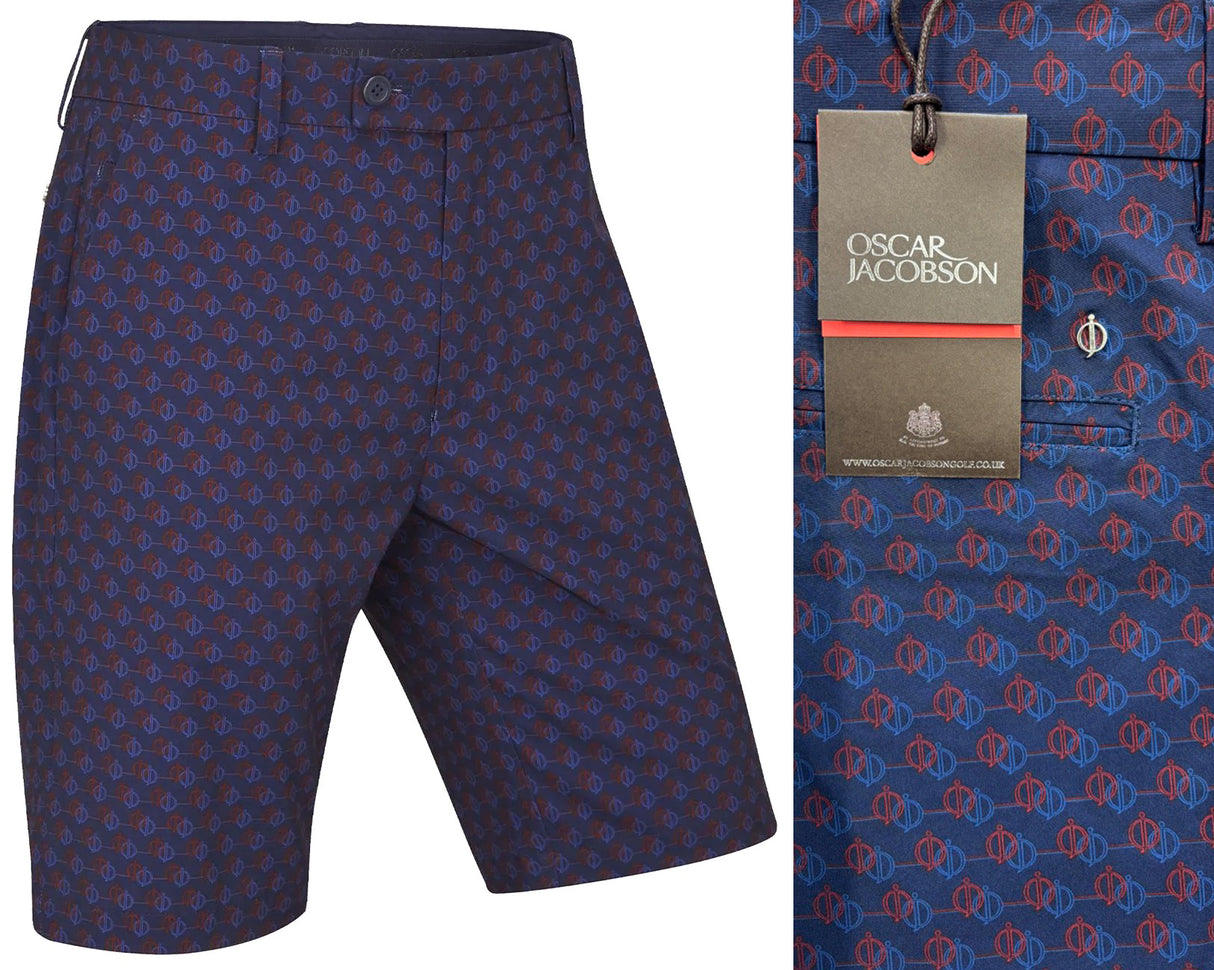 Oscar Jacobson Dunbar Pattern Performance Golf Shorts - Navy