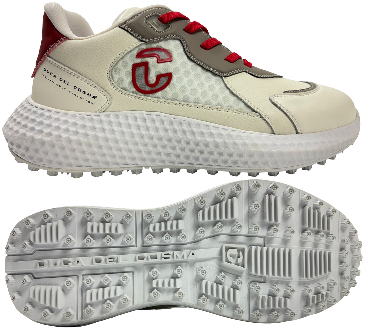 Duca Del Cosma Pompei Spikeless Golf Shoes - SAMPLE - White / Red