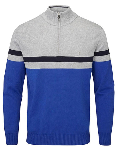 Oscar Jacobson Windsor Pin Cotton 1/4 Zip Pullover - Blue / Grey
