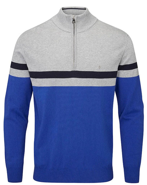 Oscar Jacobson Windsor Pin Cotton 1/4 Zip Pullover - Blue / Grey