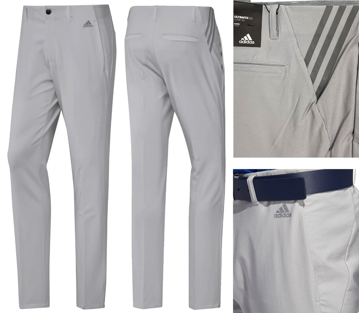 Adidas Golf Ultimate 365 Tapered 3 Stripe Golf Trousers - Light Grey