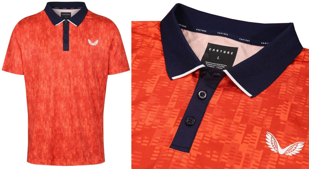 Castore Graphic Golf Polo Shirt - Geo Print - ORANGE